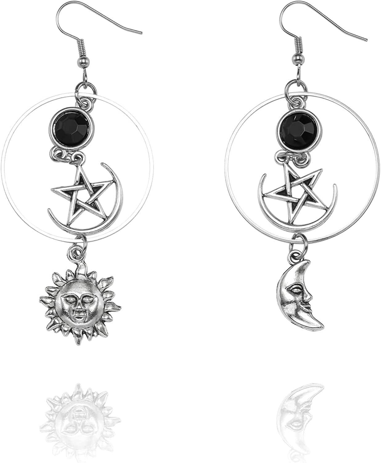 Selenichast Sword Earrings Gothic Dagger Earrings Pentagram Sun and Moon Earrings Punk Vintage Dangle Earrings for Women Men