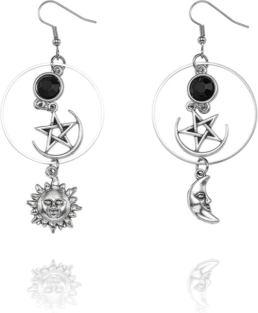 Selenichast Sword Earrings Gothic Dagger Earrings Pentagram Sun and Moon Earrings Punk Vintage Dangle Earrings for Women Men
