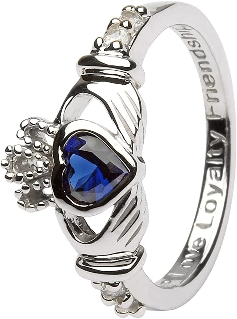 September Birth Month Sterling Silver Claddagh Ring LS-SL90-9. Made in Ireland. 6.5