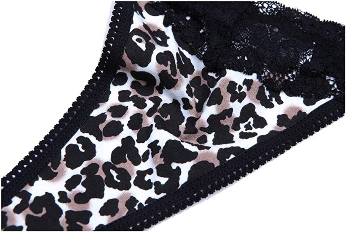 Sesil 10-Pack Leopard Print Color Cotton Lace Thong Low Waist Yoga Sports Home Seamless Panties for Women Multicoloured / XX-Large