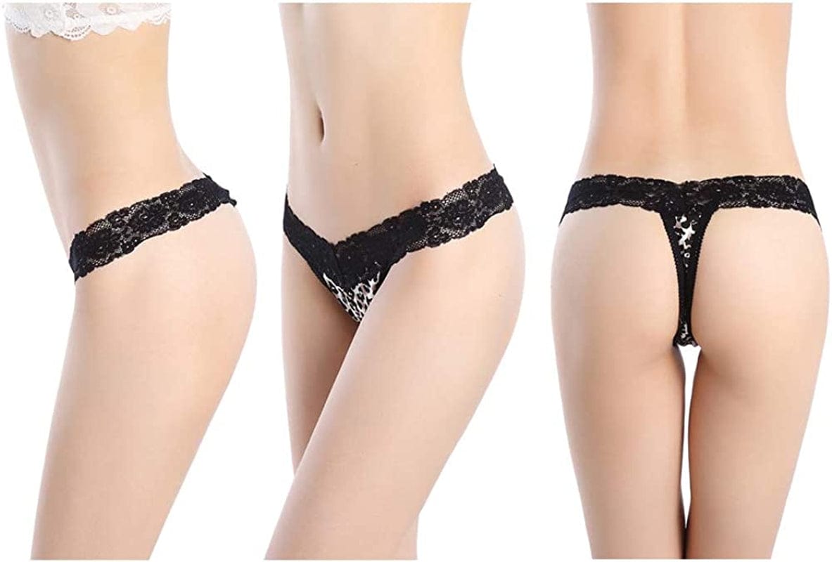 Sesil 10-Pack Leopard Print Color Cotton Lace Thong Low Waist Yoga Sports Home Seamless Panties for Women Multicoloured / XX-Large