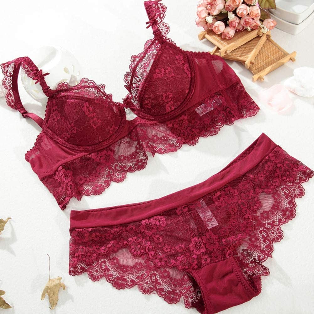 Sexy Code 1701 Women Push up Lace Bras Set Lace Lingerie Bra and Panties and Socks 5 Piece