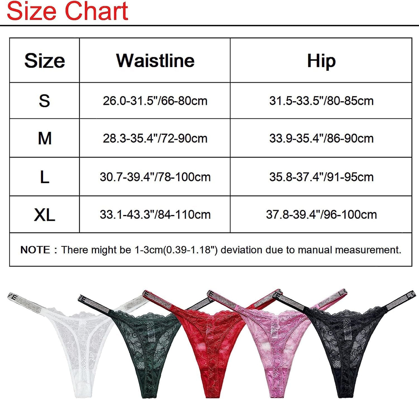 Sexy Thong Panties, Women Rhinestones G-String Low-Rise Tanga Floral Lace Briefs T-Back Thongs Underwear Pack of 3