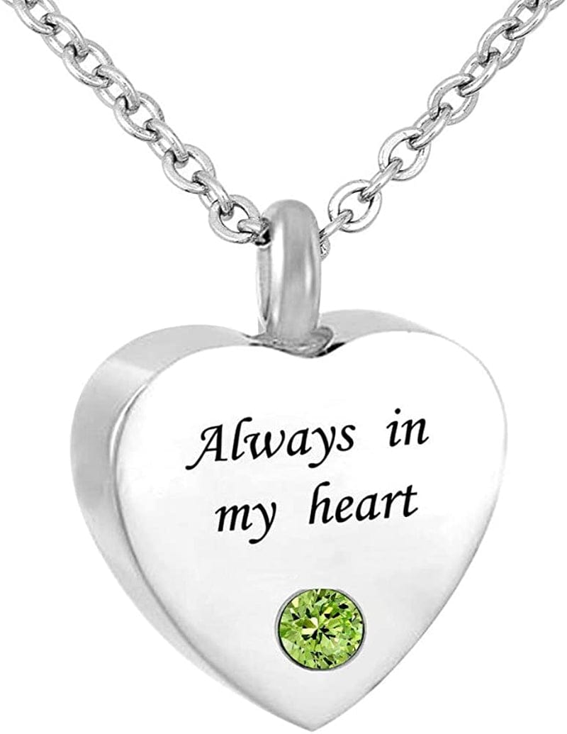 Sexymandala Always in My Heart Cremation Jewelry 12 Birthstones Urn Necklaces for Ashes Memorial Ashes Holder with Fill Kit Aug
