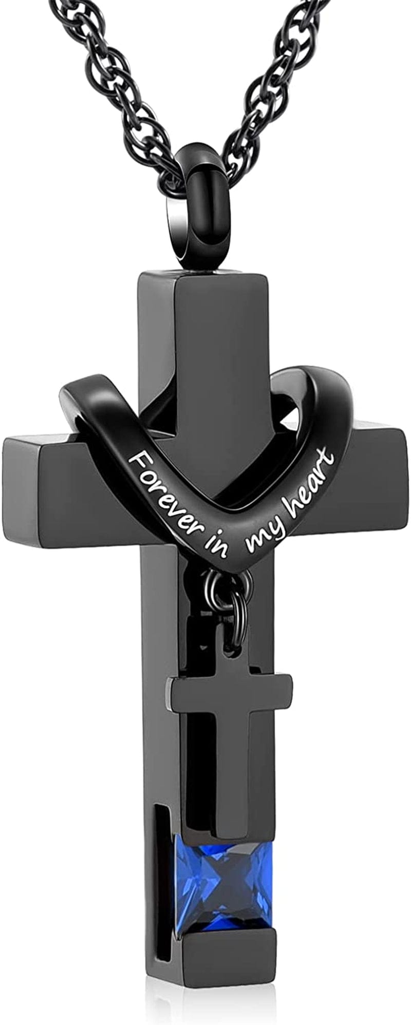 Shajwo Cross Urn Necklace for Ashes Birthstone Rose Flower Cremation Jewelry for Women Gilrs Keepsake Memorial Ashes Pendant A-dark Blue