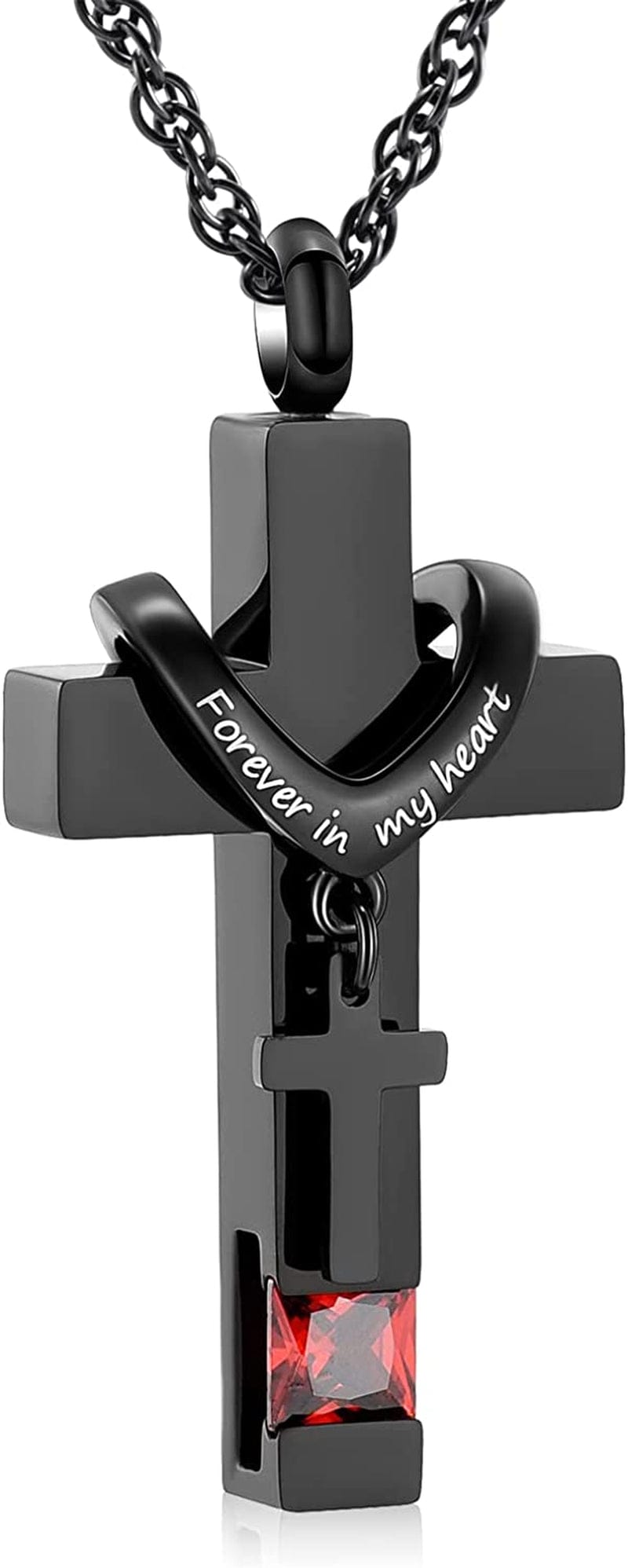 Shajwo Cross Urn Necklace for Ashes Birthstone Rose Flower Cremation Jewelry for Women Gilrs Keepsake Memorial Ashes Pendant A-red