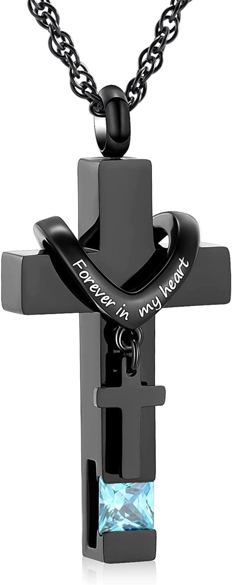 Shajwo Cross Urn Necklace for Ashes Birthstone Rose Flower Cremation Jewelry for Women Gilrs Keepsake Memorial Ashes Pendant A-Light Blue