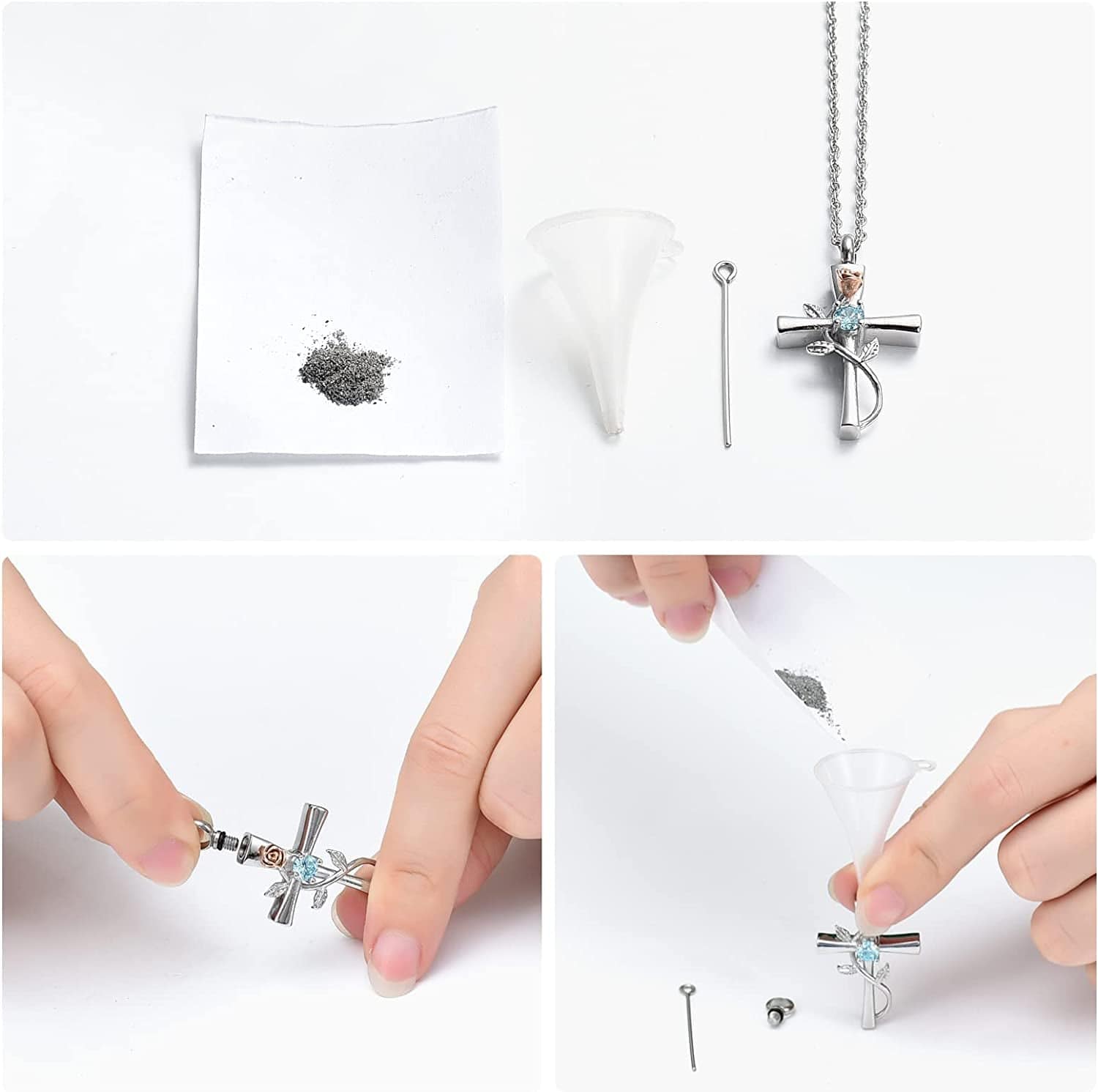 Shajwo Cross Urn Necklace for Ashes Birthstone Rose Flower Cremation Jewelry for Women Gilrs Keepsake Memorial Ashes Pendant