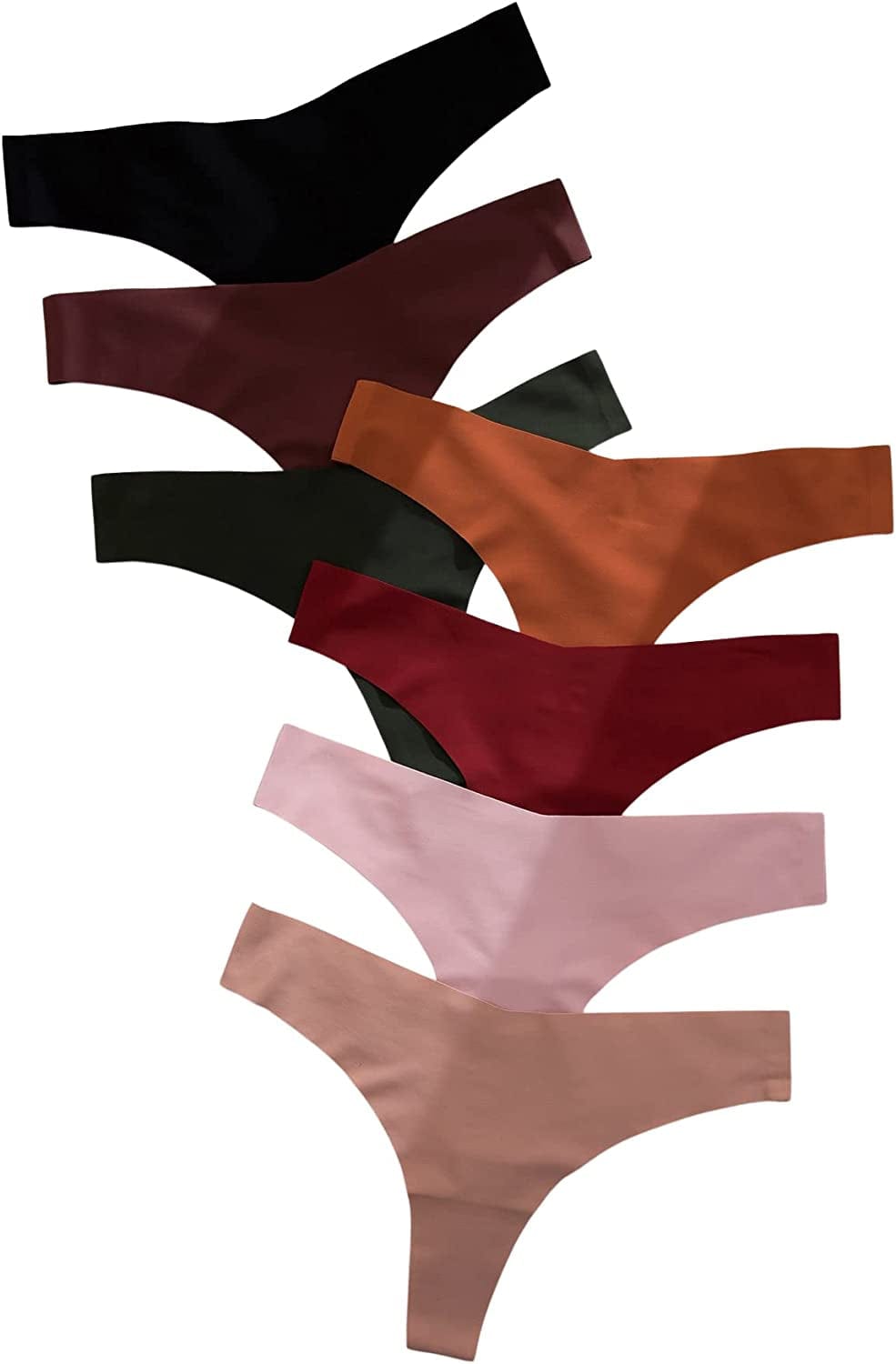 Shein Women'S 7 Pairs No Show Thong Underwear Seamless Low Rise Brief Panties Multicolour Red / Medium