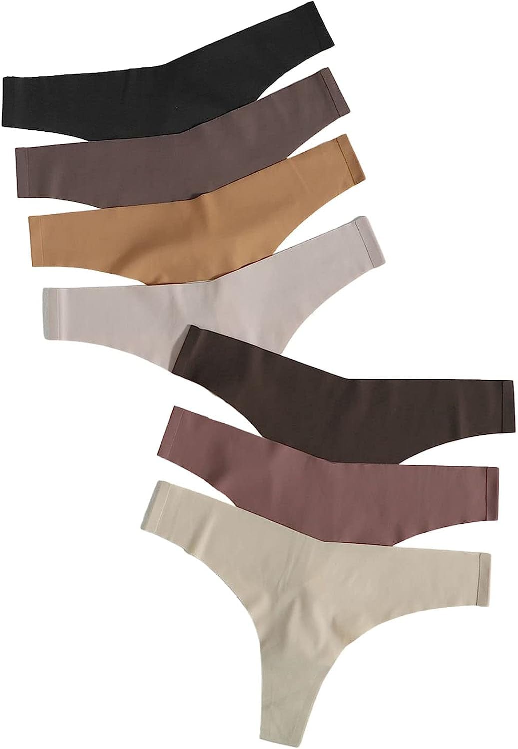 Shein Women'S 7 Pairs No Show Thong Underwear Seamless Low Rise Brief Panties Multicolour Coffee / Small