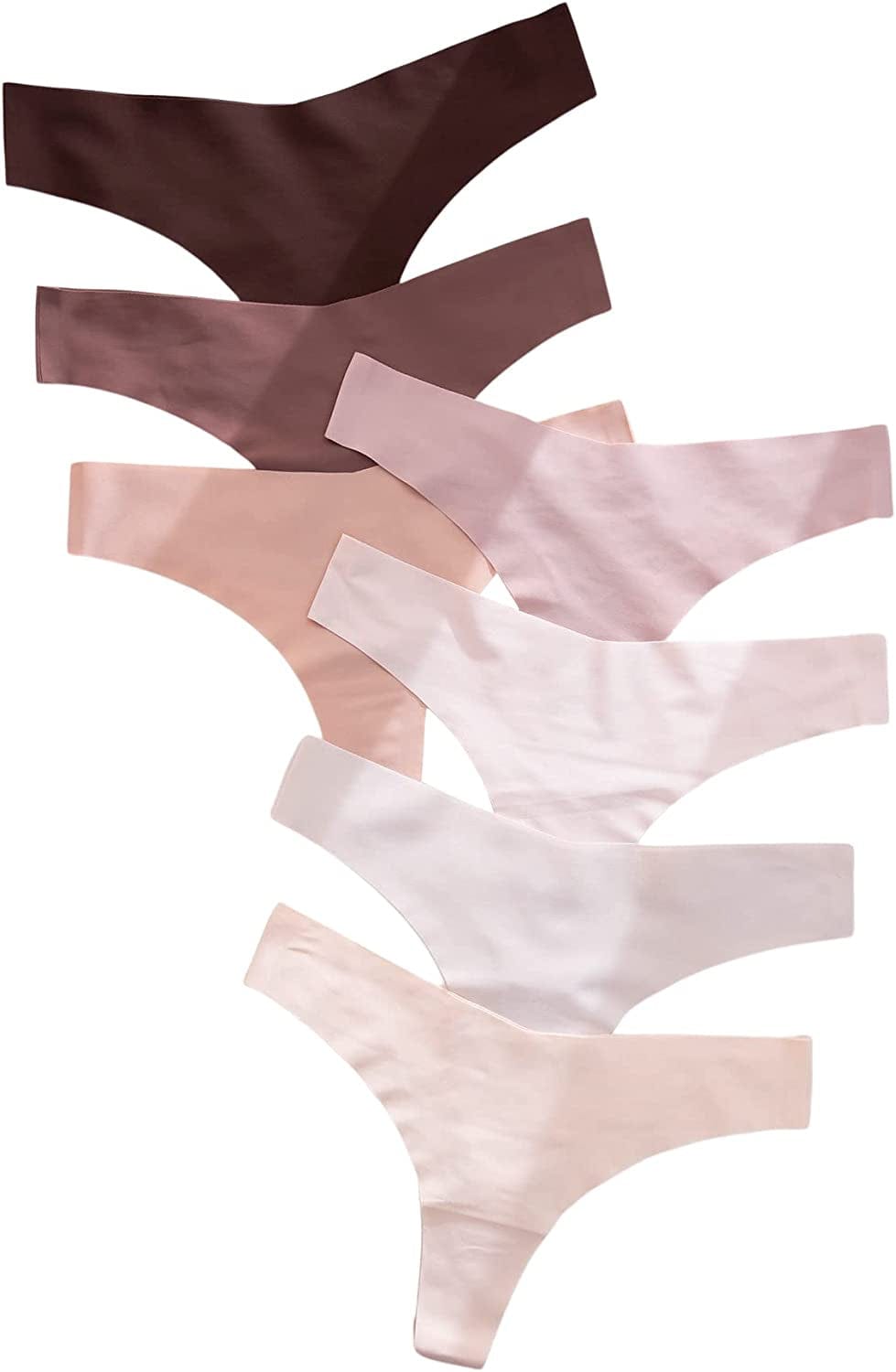 Shein Women'S 7 Pairs No Show Thong Underwear Seamless Low Rise Brief Panties Multicolour Apricot Pink / Small