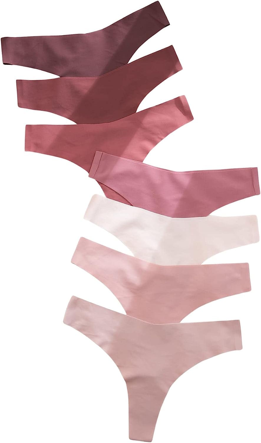 Shein Women'S 7 Pairs No Show Thong Underwear Seamless Low Rise Brief Panties Multicolour Rose / Small