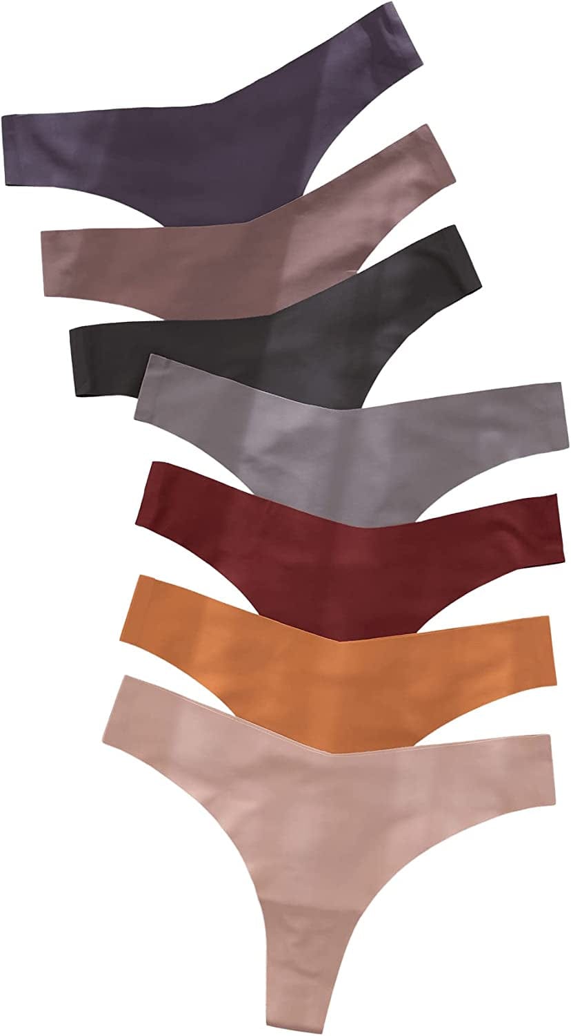 Shein Women'S 7 Pairs No Show Thong Underwear Seamless Low Rise Brief Panties Multicolor Brown / Small