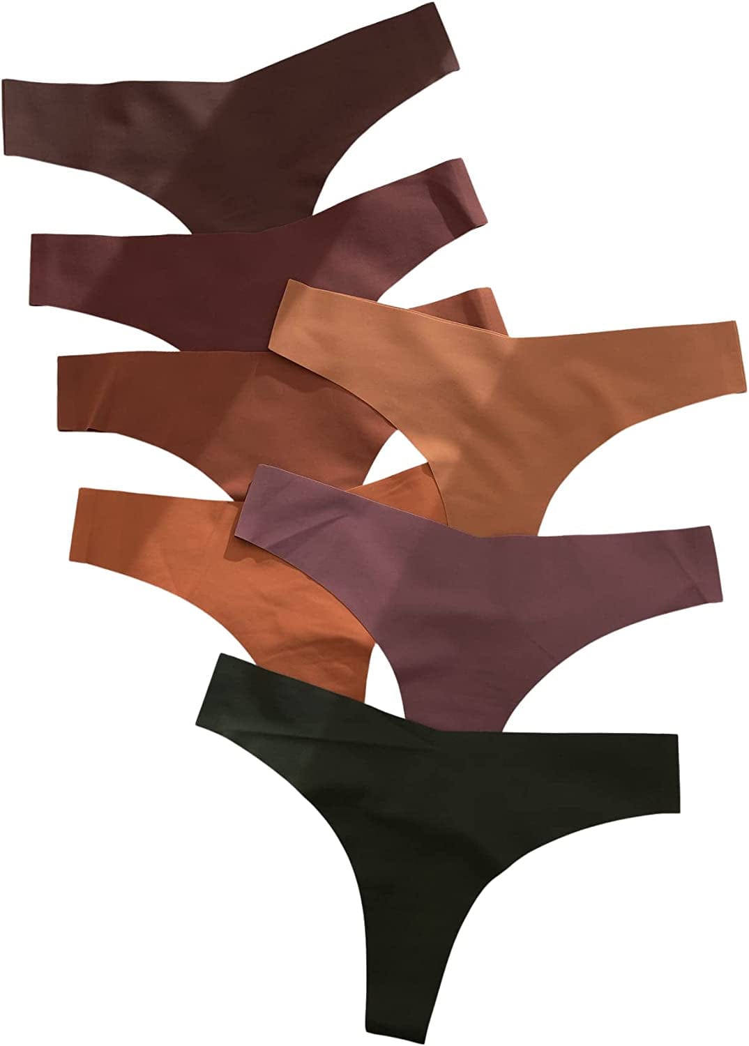 Shein Women'S 7 Pairs No Show Thong Underwear Seamless Low Rise Brief Panties Multicolour Rust / Large