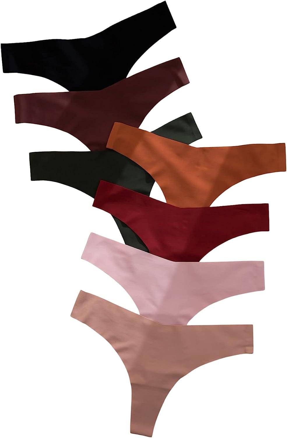 Shein Women'S 7 Pairs No Show Thong Underwear Seamless Low Rise Brief Panties Multicolour Red / Small