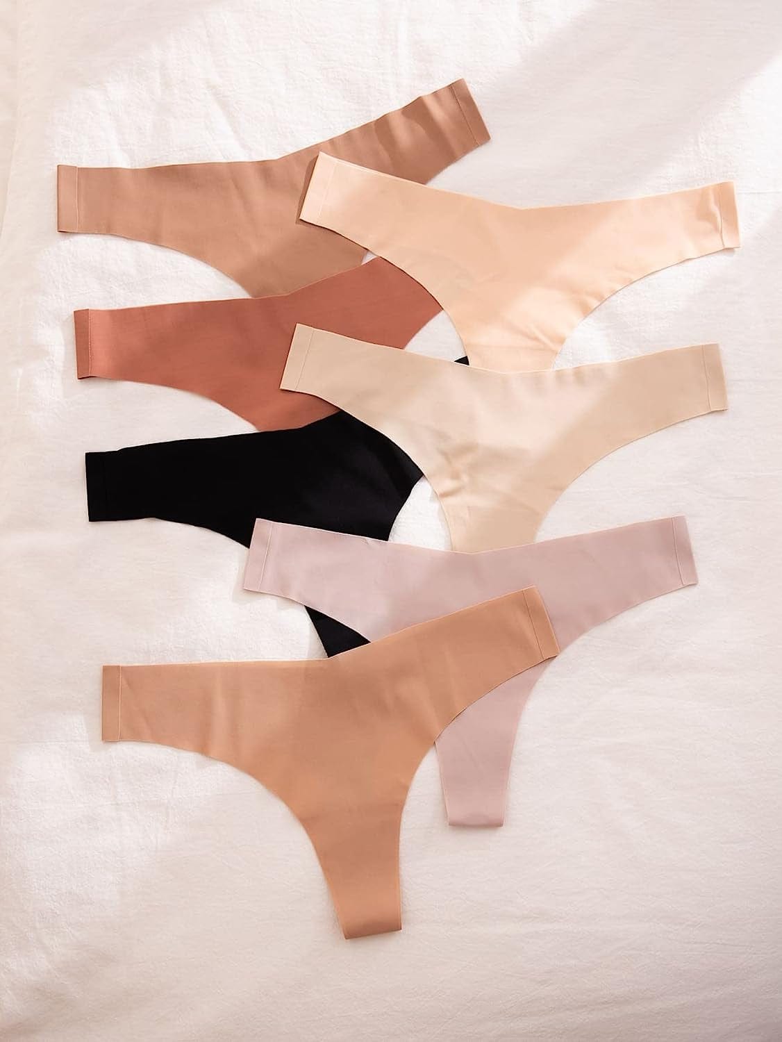 Shein Women'S 7 Pairs No Show Thong Underwear Seamless Low Rise Brief Panties