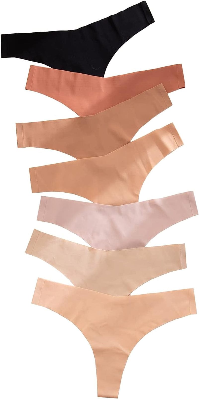 Shein Women'S 7 Pairs No Show Thong Underwear Seamless Low Rise Brief Panties Multicolor Apricot / Small