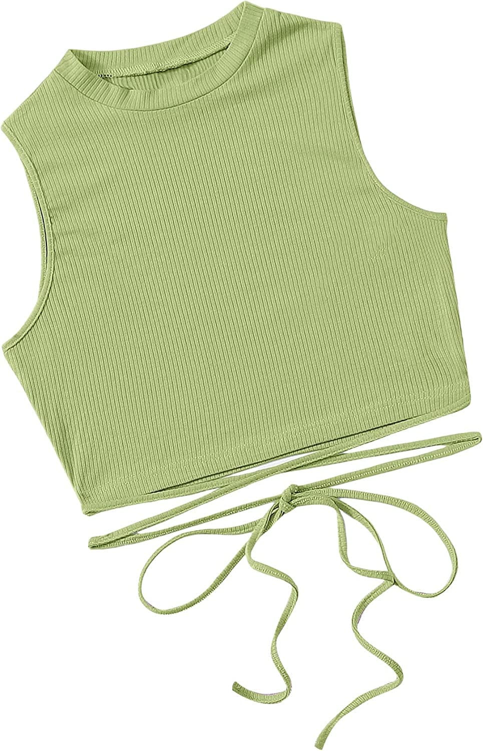 Shein Women'S Crisscross Tie Back Crop Top Sleeveless round Neck Tank Tops Solid Green / X-Large