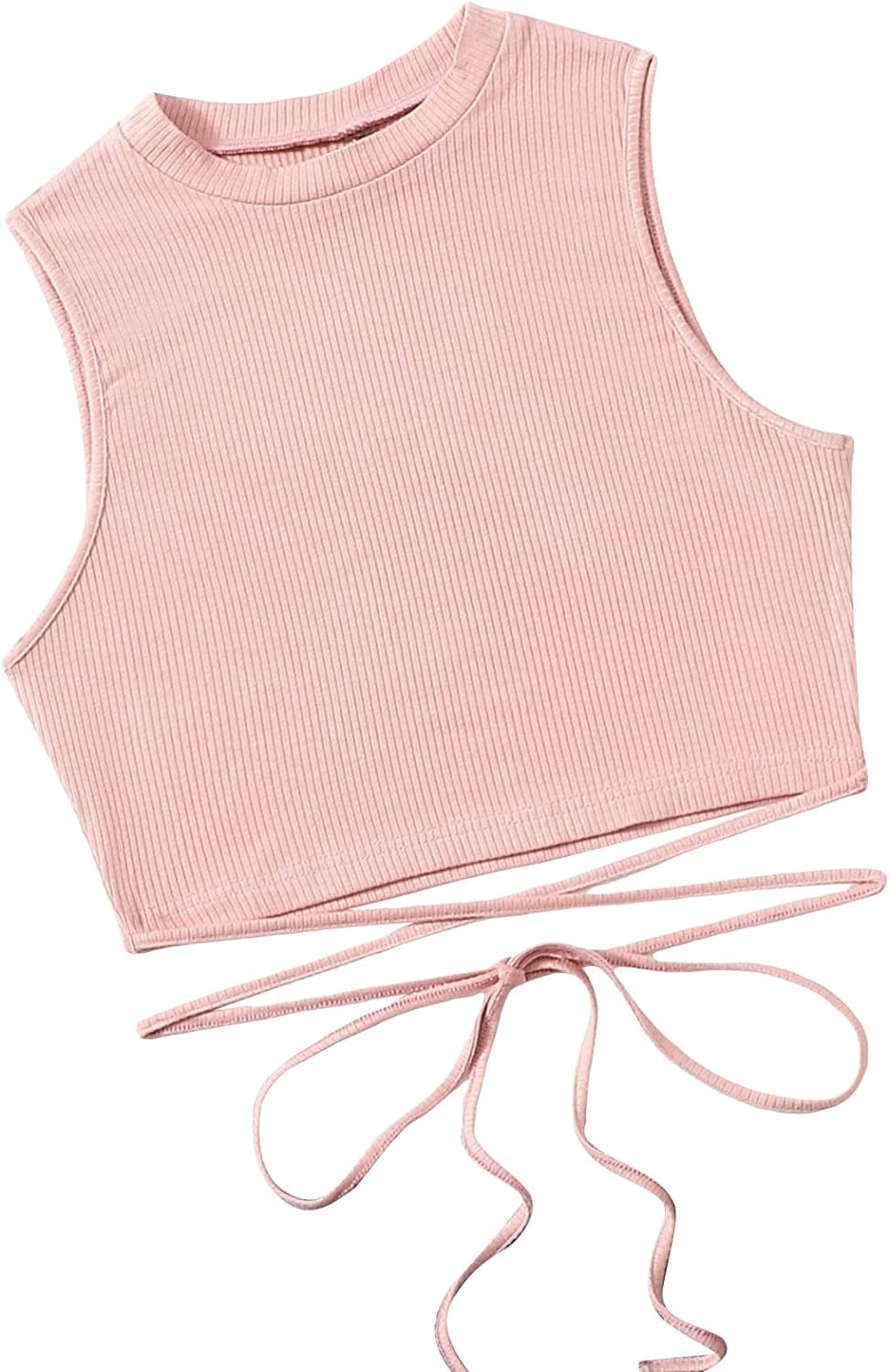 Shein Women'S Crisscross Tie Back Crop Top Sleeveless round Neck Tank Tops Light Pink / X-Large