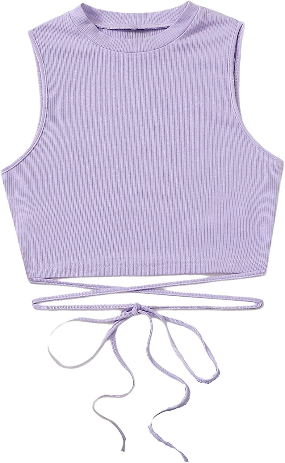 Shein Women'S Crisscross Tie Back Crop Top Sleeveless round Neck Tank Tops Purple / X-Large