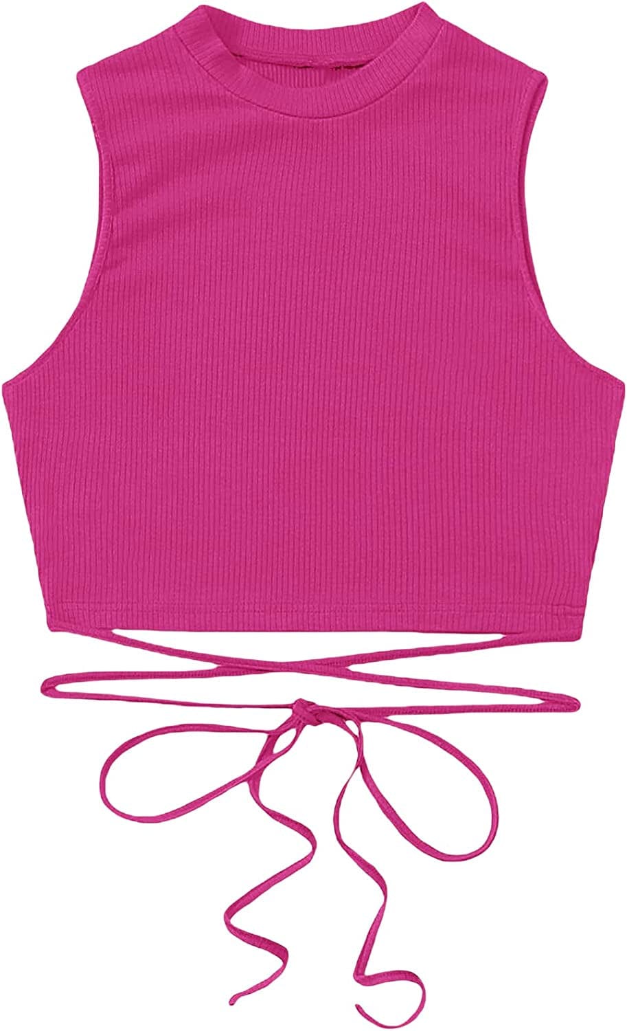 Shein Women'S Crisscross Tie Back Crop Top Sleeveless round Neck Tank Tops Hot Pink / X-Large