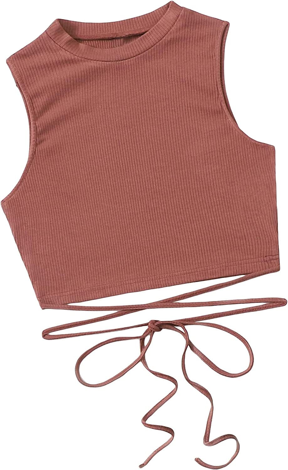 Shein Women'S Crisscross Tie Back Crop Top Sleeveless round Neck Tank Tops Redwood / X-Large
