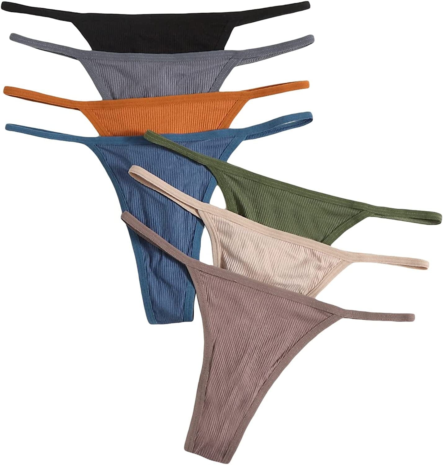 SHENHE Women'S 7 Piece Ribbed Underwear Panties T Back Low Rise G String Thongs Multicolor Rust / Large
