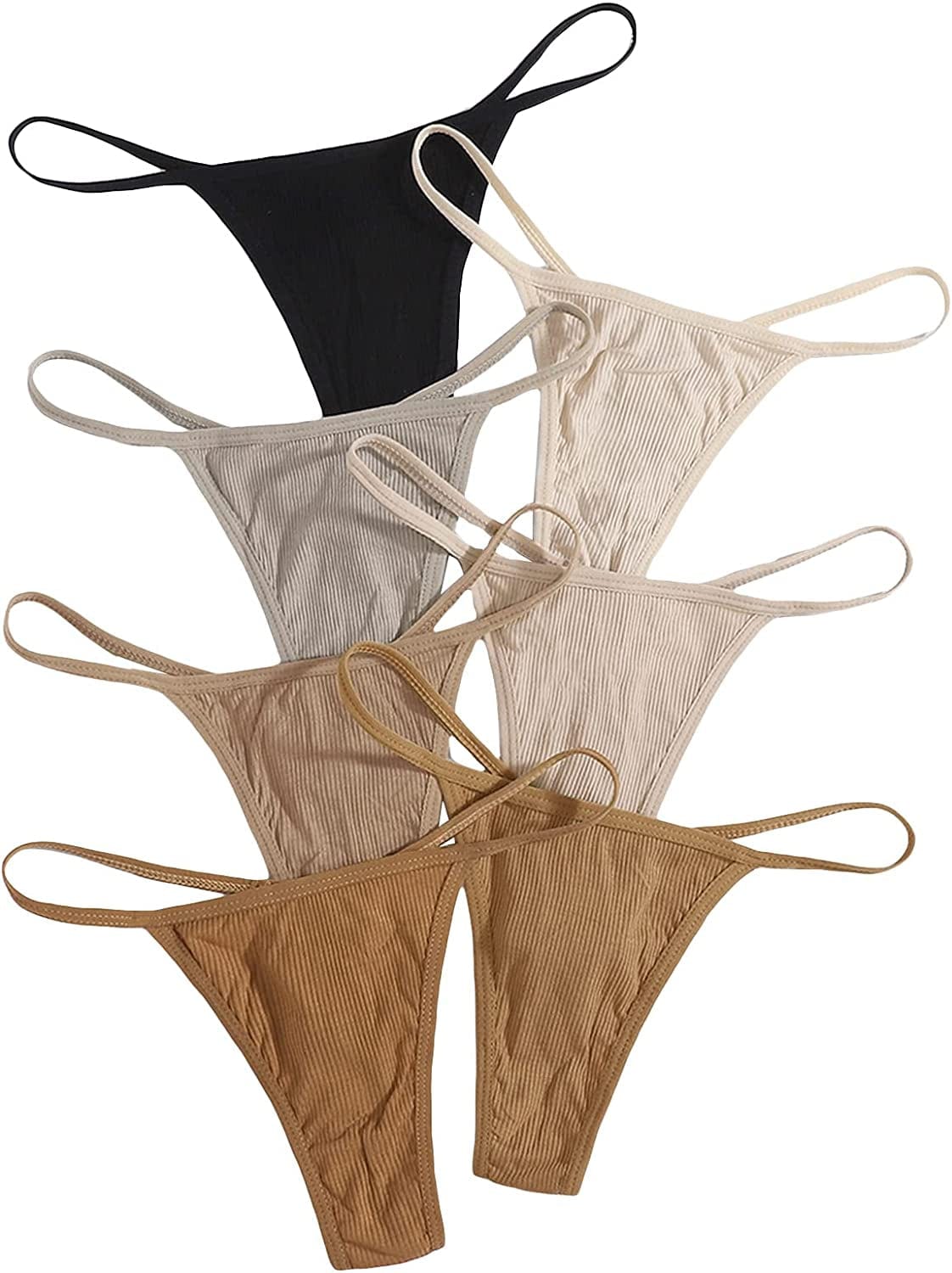 SHENHE Women'S 7 Piece Ribbed Underwear Panties T Back Low Rise G String Thongs Multicolor Brown / Large