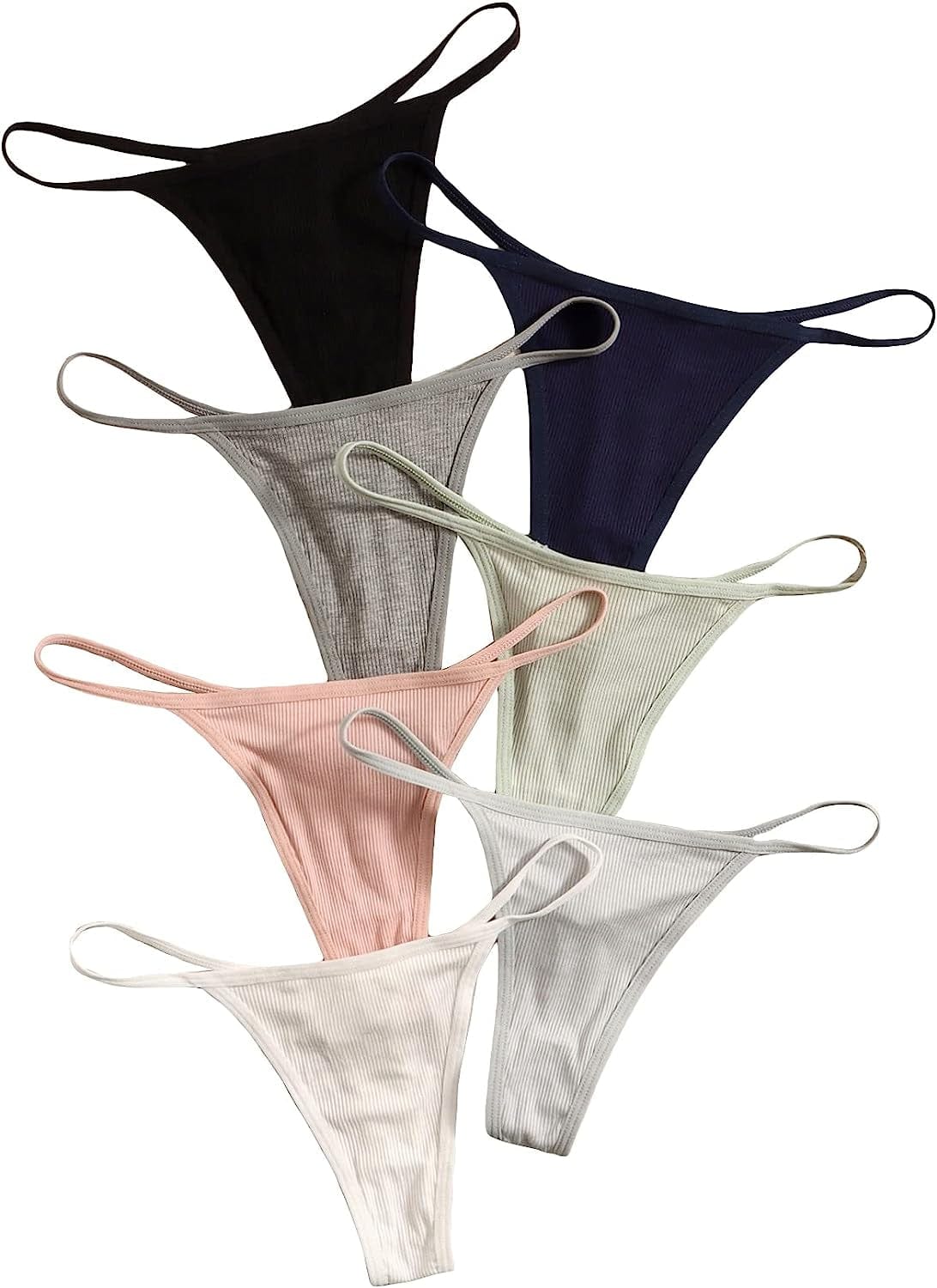 SHENHE Women'S 7 Piece Ribbed Underwear Panties T Back Low Rise G String Thongs Multicolor Navy / X-Large