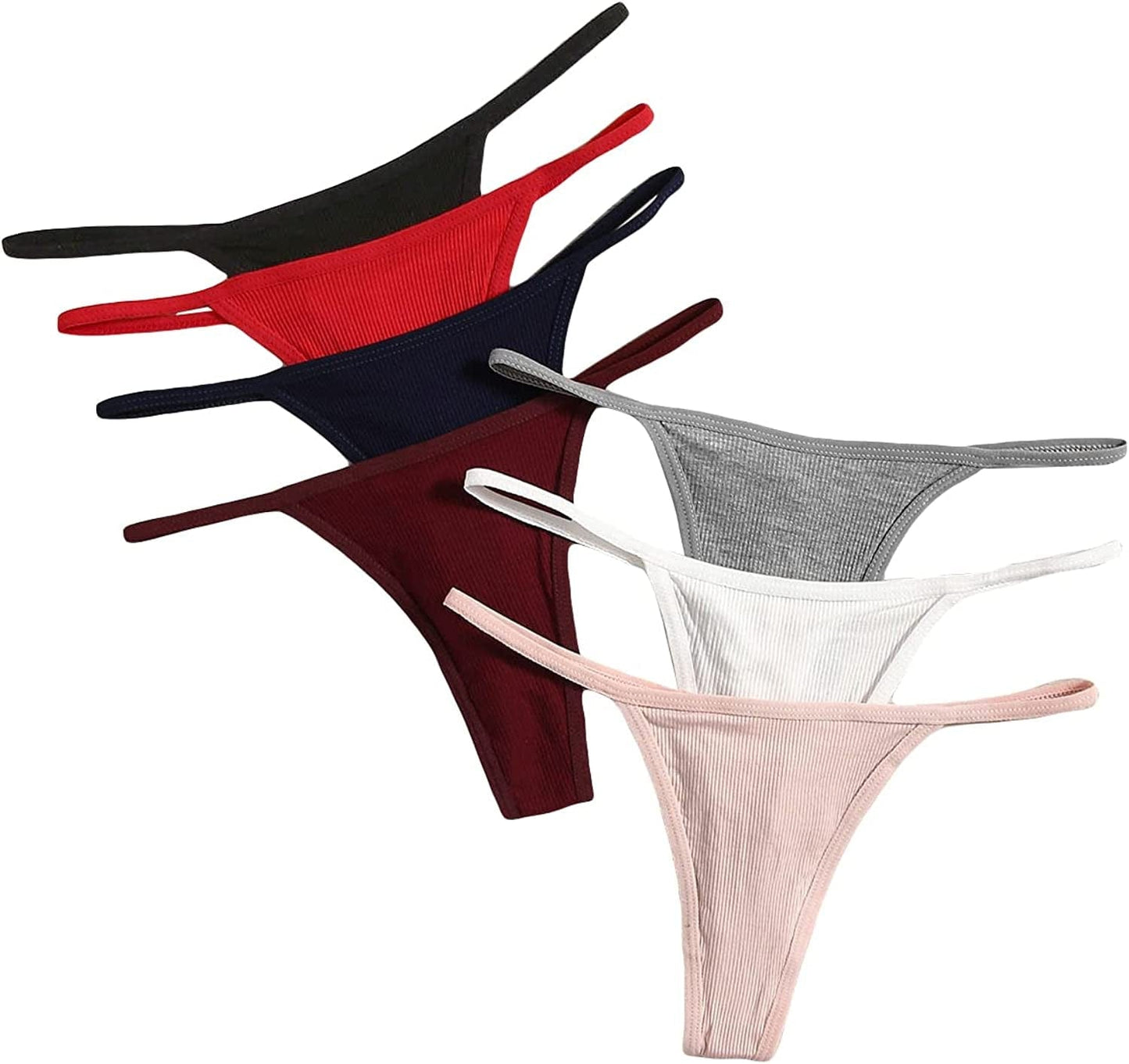 SHENHE Women'S 7 Piece Ribbed Underwear Panties T Back Low Rise G String Thongs Multicolor Red / Medium