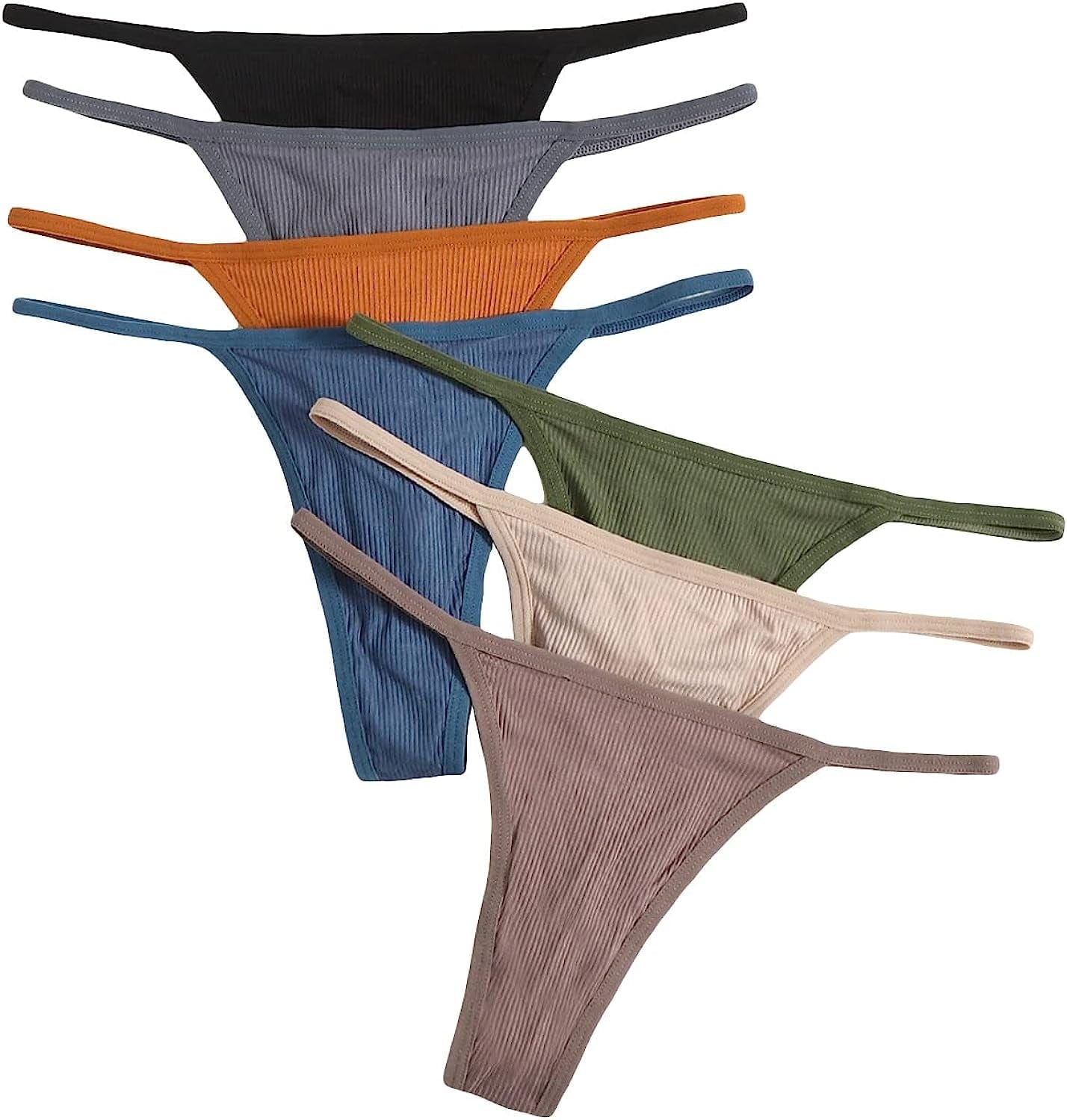 SHENHE Women'S 7 Piece Ribbed Underwear Panties T Back Low Rise G String Thongs Multicolor Rust / Medium