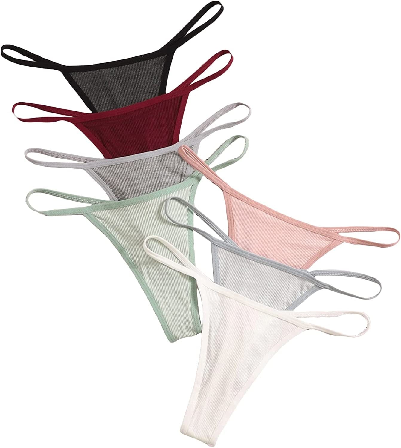SHENHE Women'S 7 Piece Ribbed Underwear Panties T Back Low Rise G String Thongs Multicolor Burgundy / Large