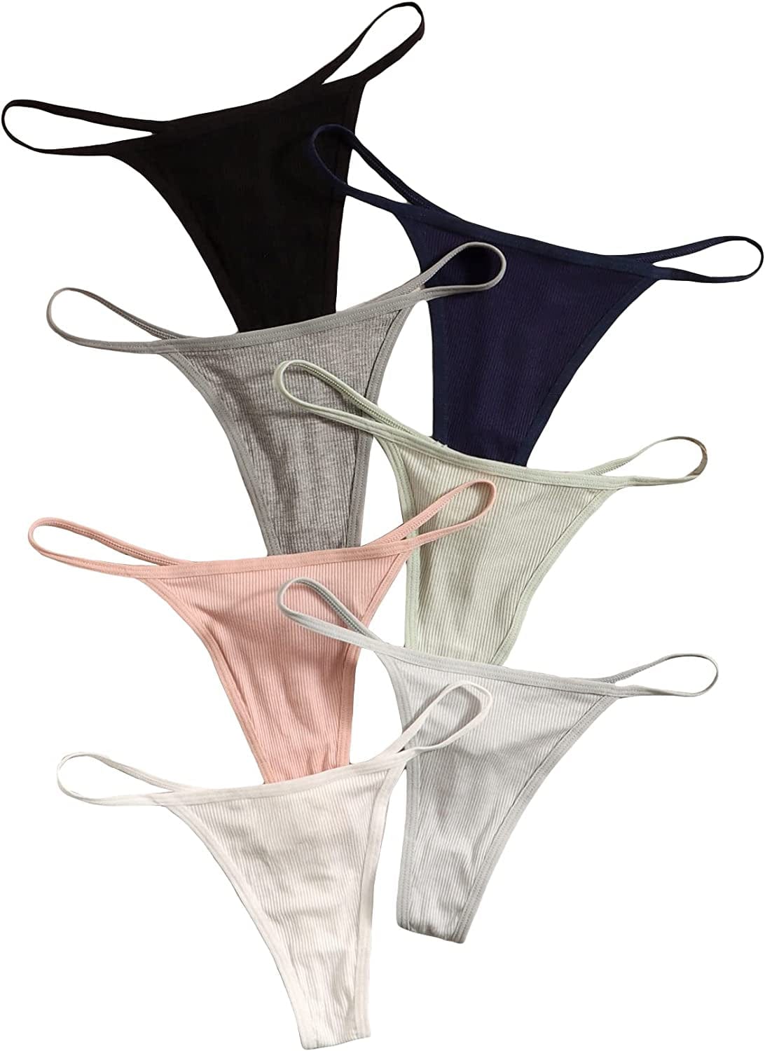 SHENHE Women'S 7 Piece Ribbed Underwear Panties T Back Low Rise G String Thongs Multicolor Navy / Large