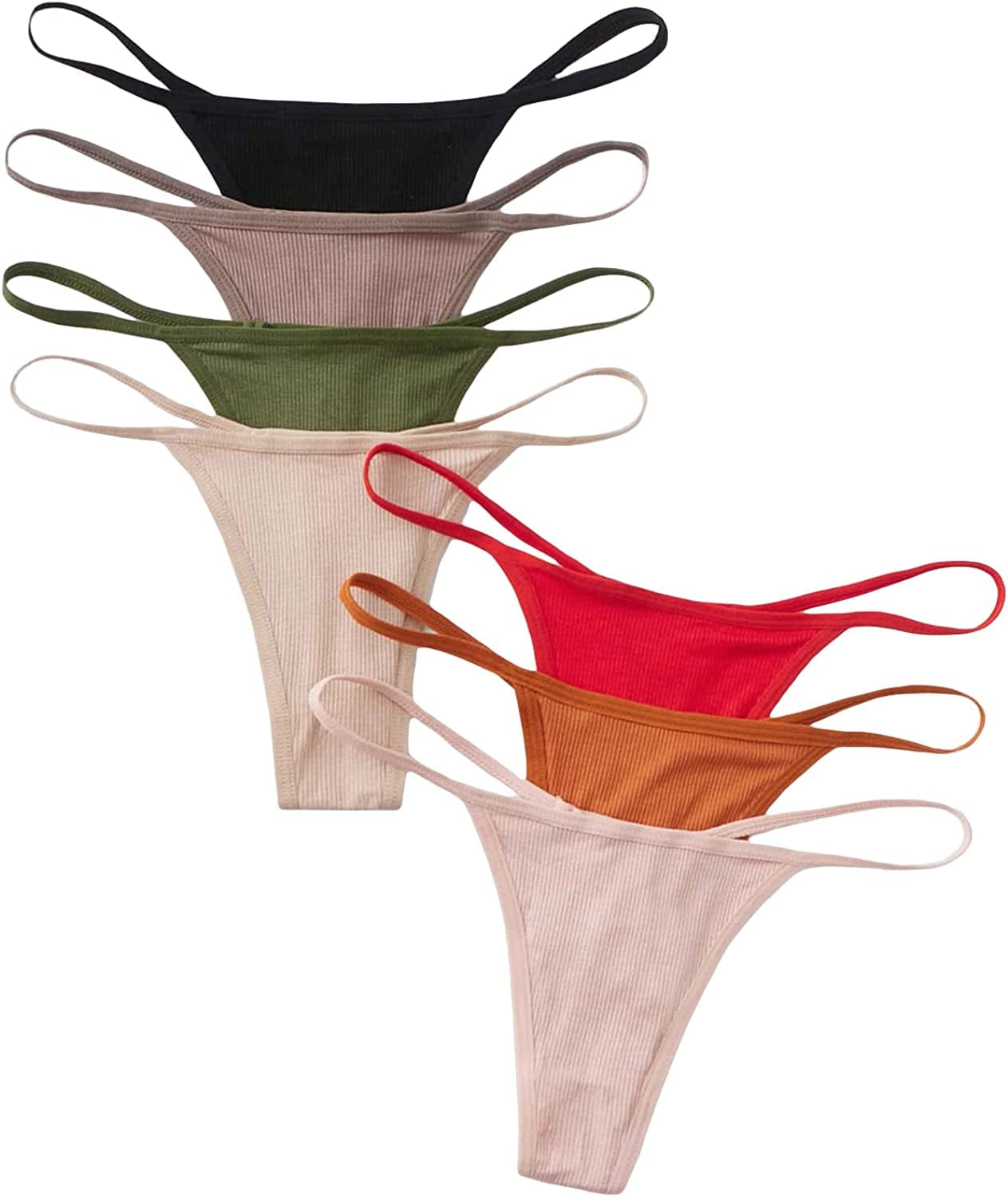 SHENHE Women'S 7 Piece Ribbed Underwear Panties T Back Low Rise G String Thongs Multicolor Green / Large