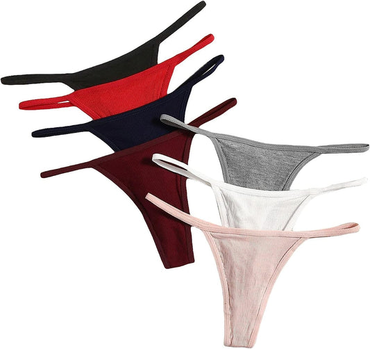 SHENHE Women'S 7 Piece Ribbed Underwear Panties T Back Low Rise G String Thongs Multicolor Red / Large
