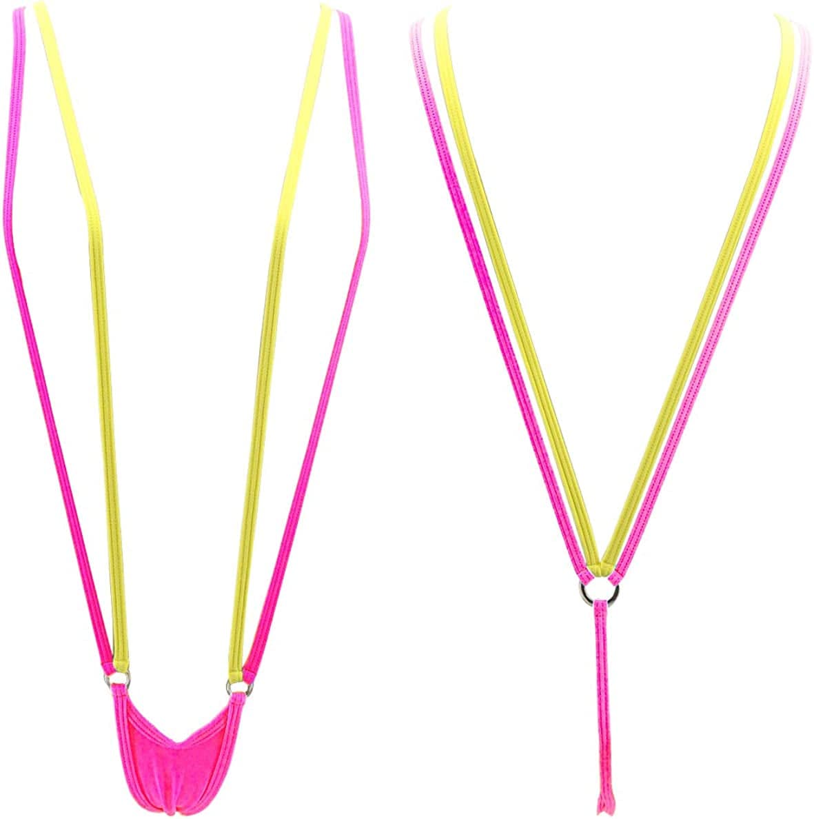 SHERRYLO Slingshot Bikini for Women Topless G String Bottom Extreme Suspender Sling Micro Bikinis Pink Yellow / One Size