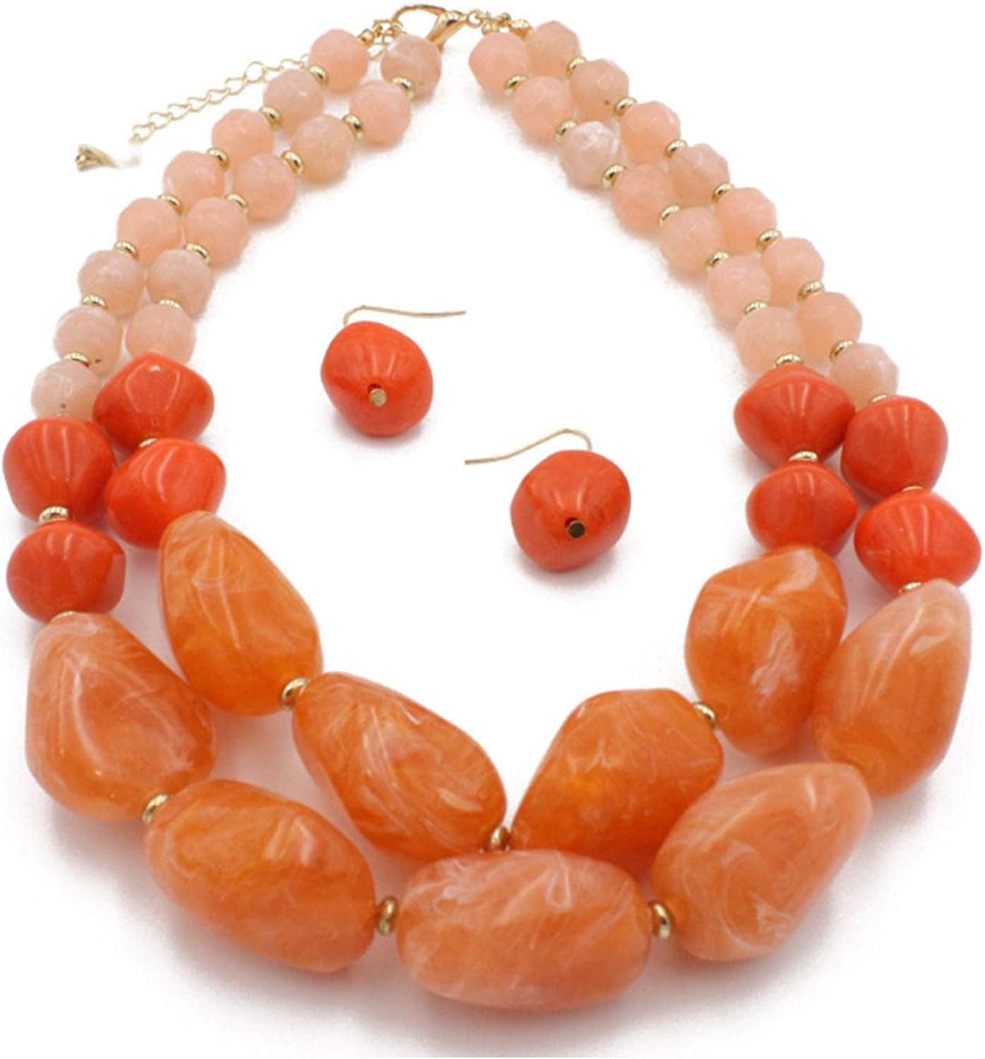 Shineland 2 Layer Jelly Colored Acrylic Handmade Statement Strand Chunky Beaded Fashion Jewelry Style # 1 Orange