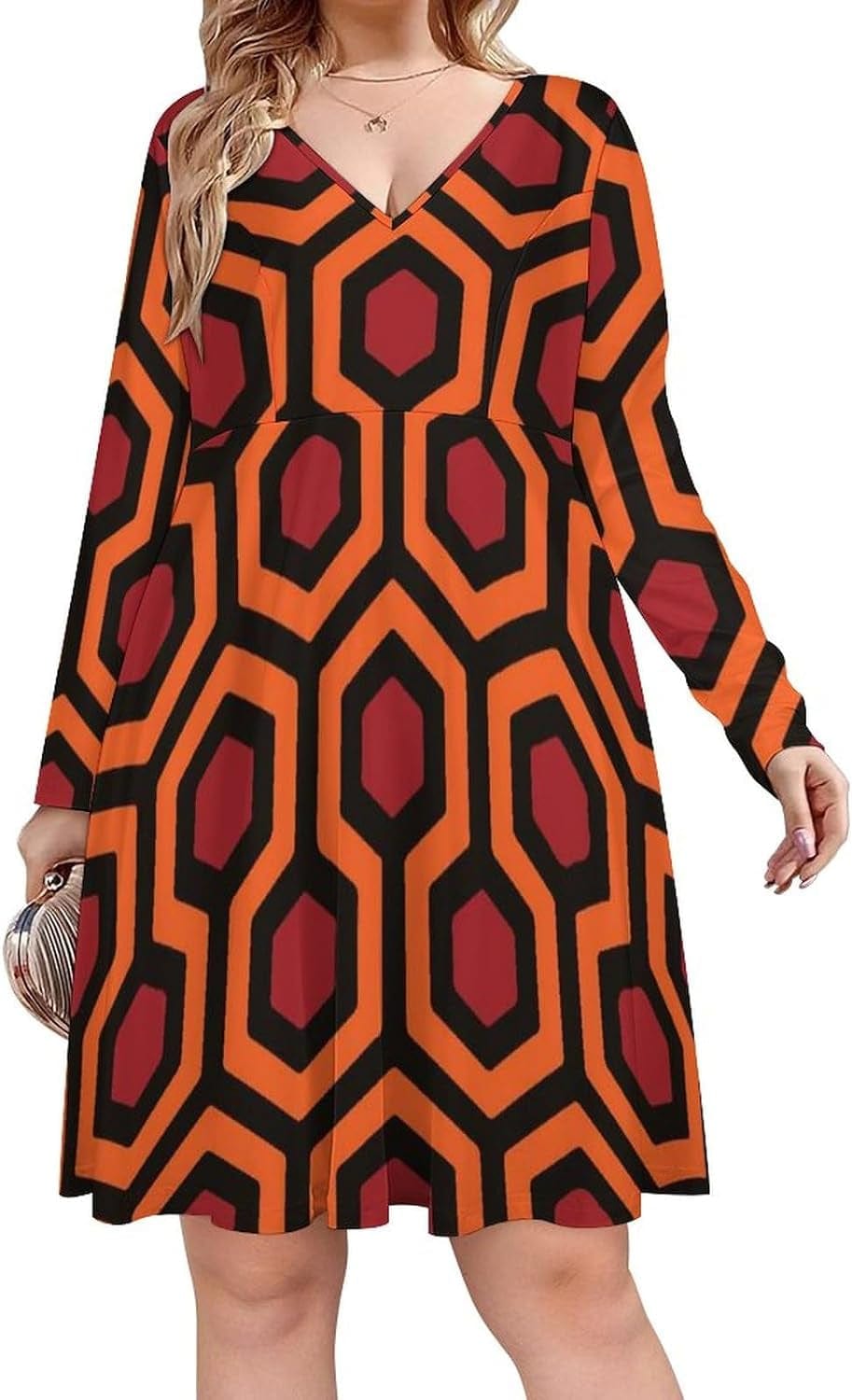 Shining Carpet Pattern Women'S Dress Deep V Neck Mini Dress Loose Casual Beach Party Dresses