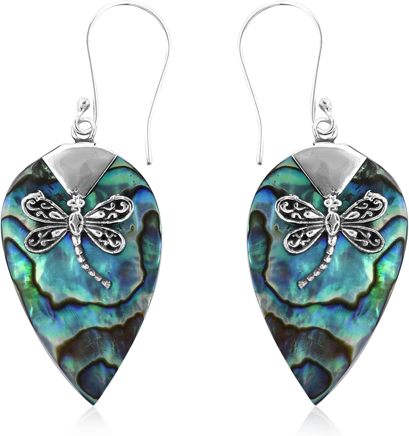 Shop LC Blue Abalone Shell Dangle Drop Earrings for Women 925 Sterling Silver Beach Dragonfly Pear shape