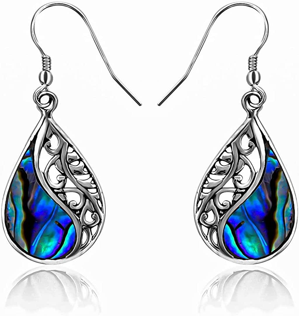 Shop LC Blue Abalone Shell Dangle Drop Earrings for Women 925 Sterling Silver Beach Drop Swirl