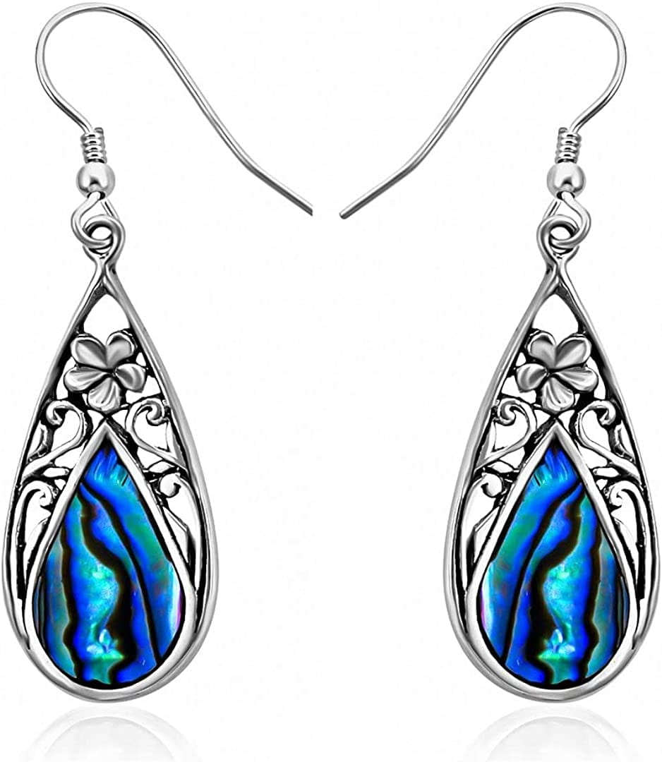 Shop LC Blue Abalone Shell Dangle Drop Earrings for Women 925 Sterling Silver Beach Flower