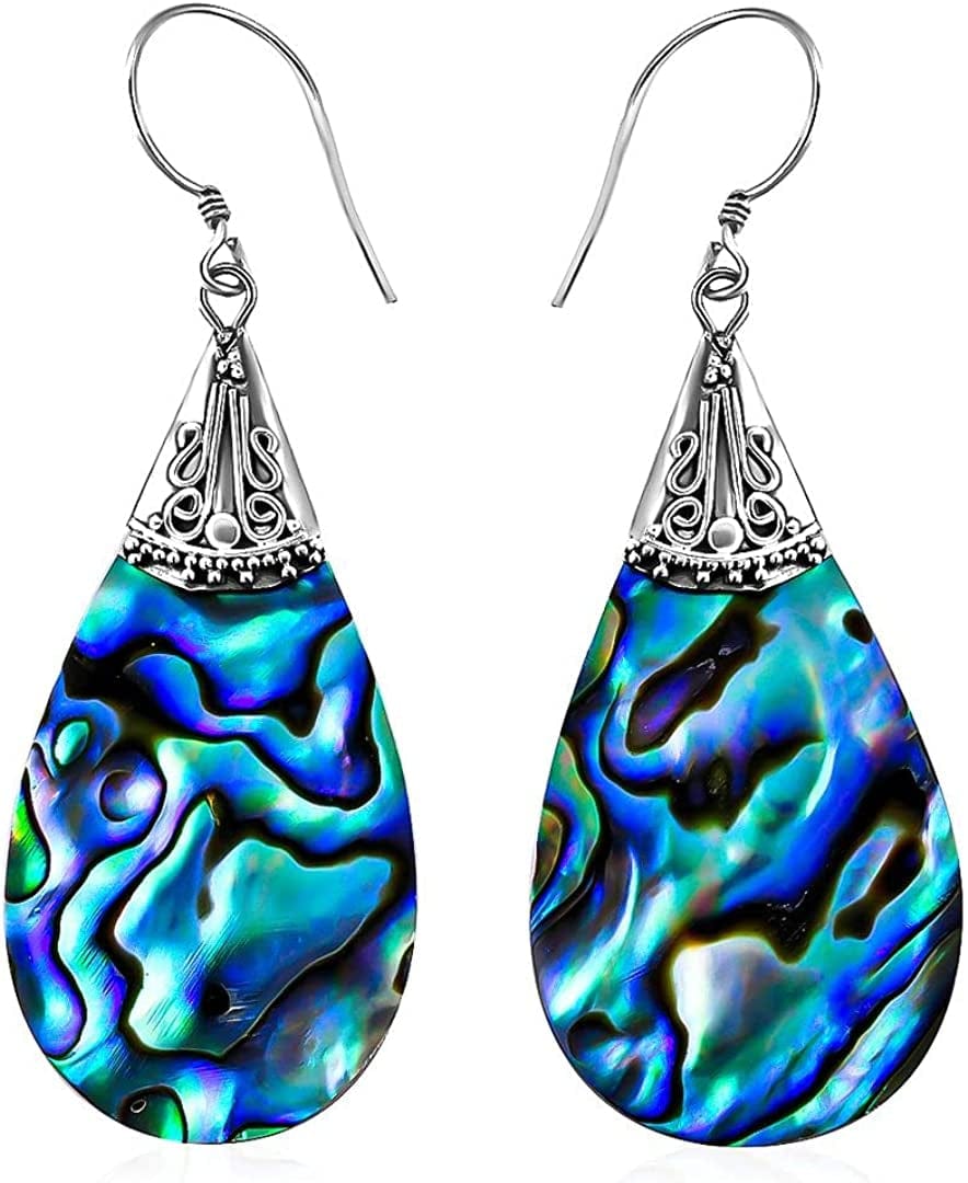 Shop LC Blue Abalone Shell Dangle Drop Earrings for Women 925 Sterling Silver Beach Teardrop-Multi-Color