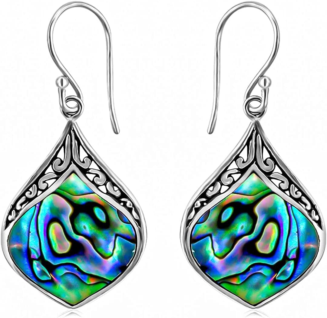 Shop LC Blue Abalone Shell Dangle Drop Earrings for Women 925 Sterling Silver Beach White/Multi