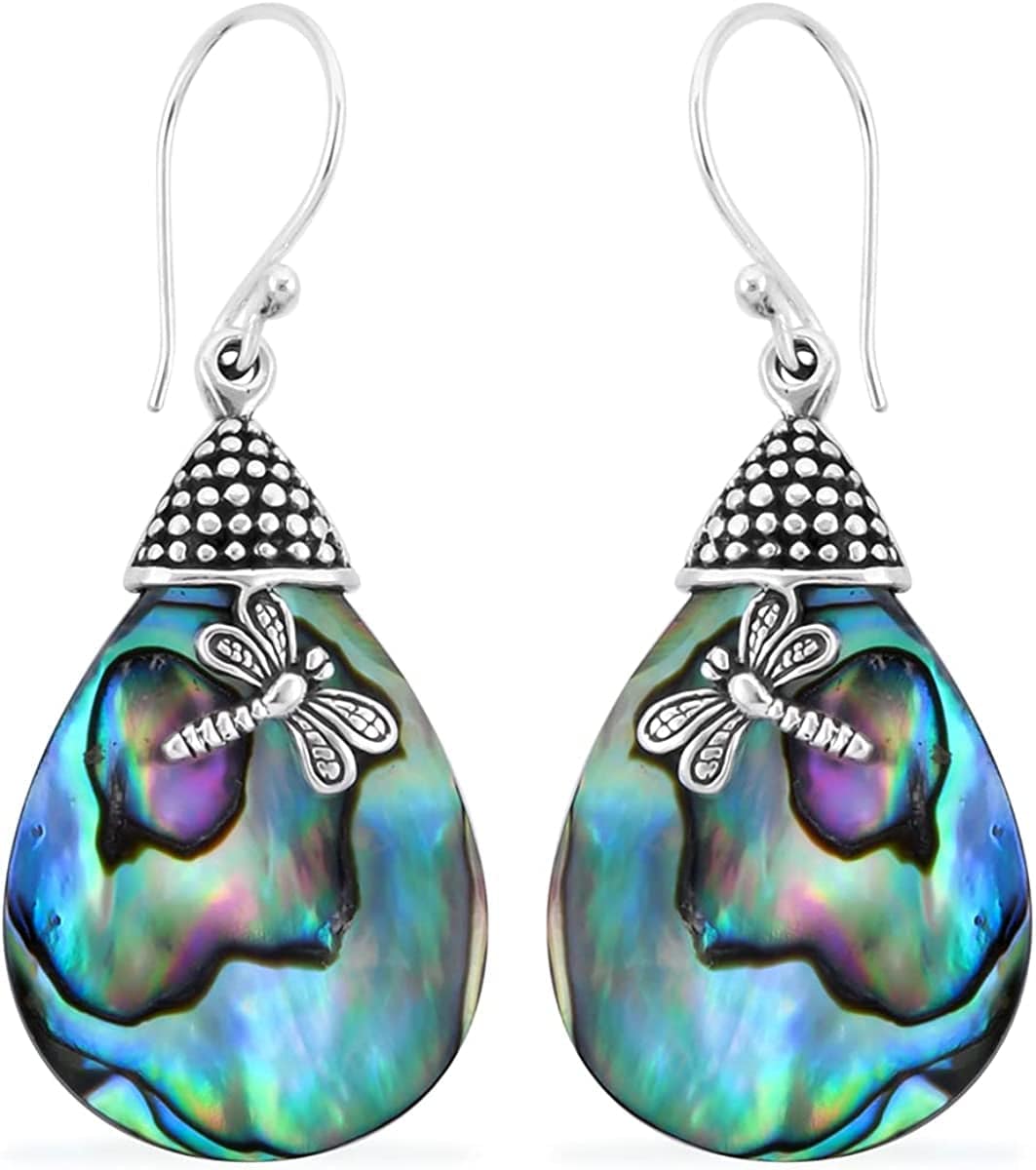 Shop LC Blue Abalone Shell Dangle Drop Earrings for Women 925 Sterling Silver Beach drop Dragonfly