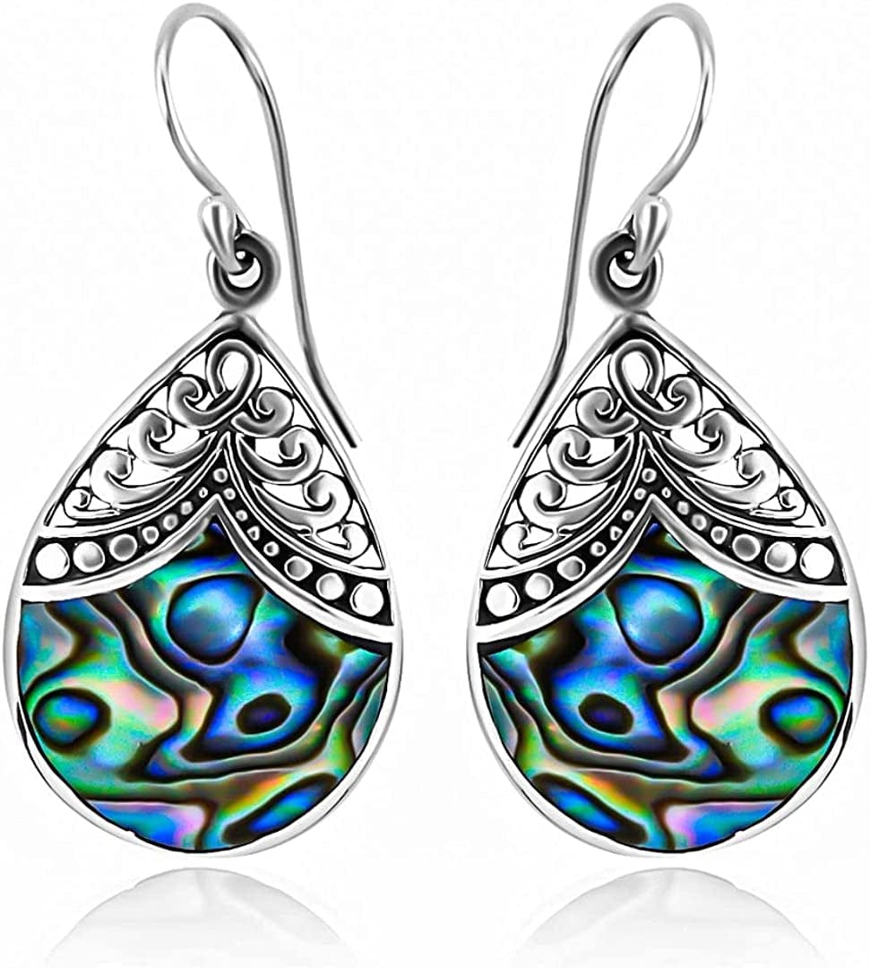 Shop LC Blue Abalone Shell Dangle Drop Earrings for Women 925 Sterling Silver Beach Swirl