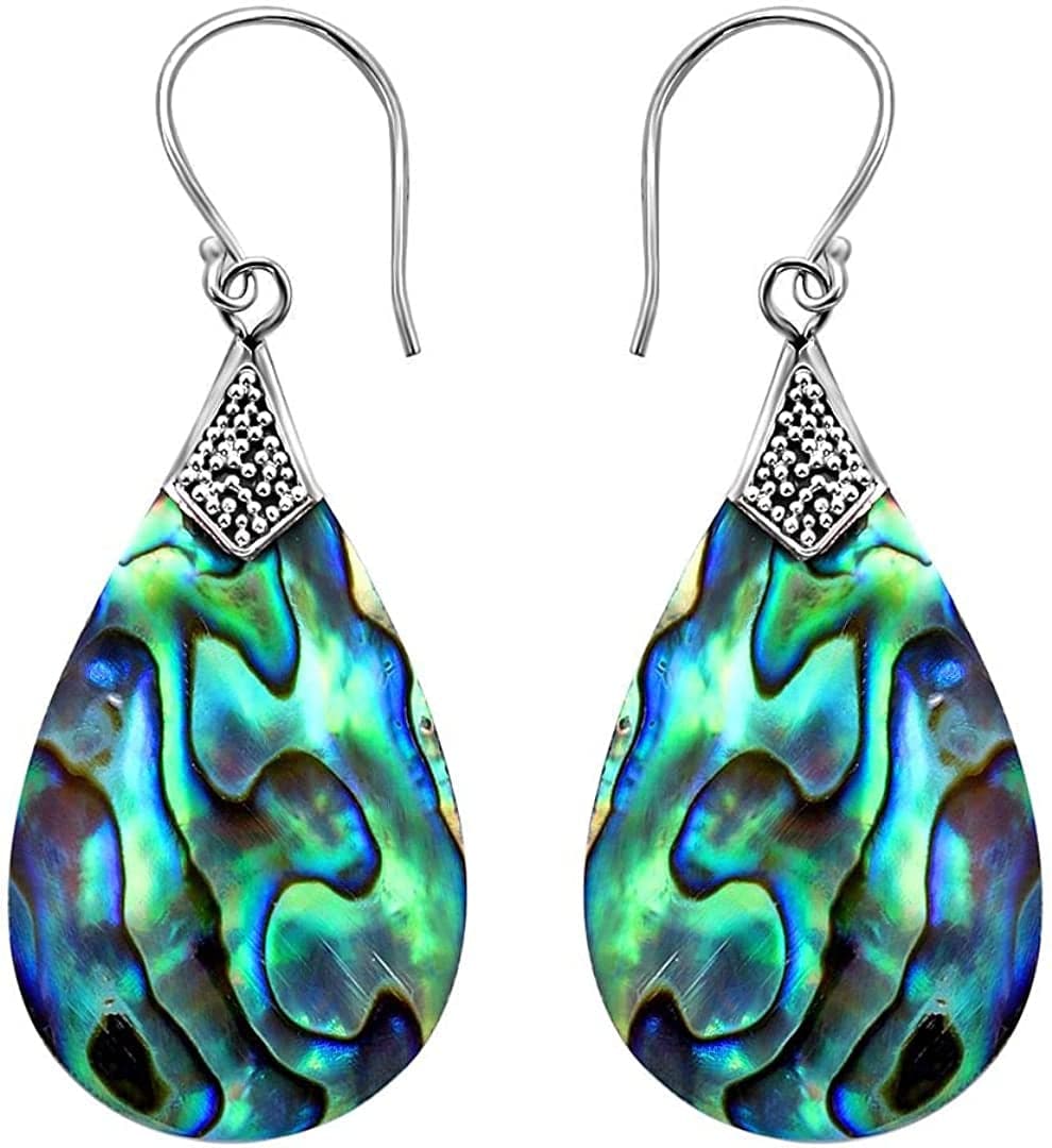 Shop LC Blue Abalone Shell Dangle Drop Earrings for Women 925 Sterling Silver Beach bold design