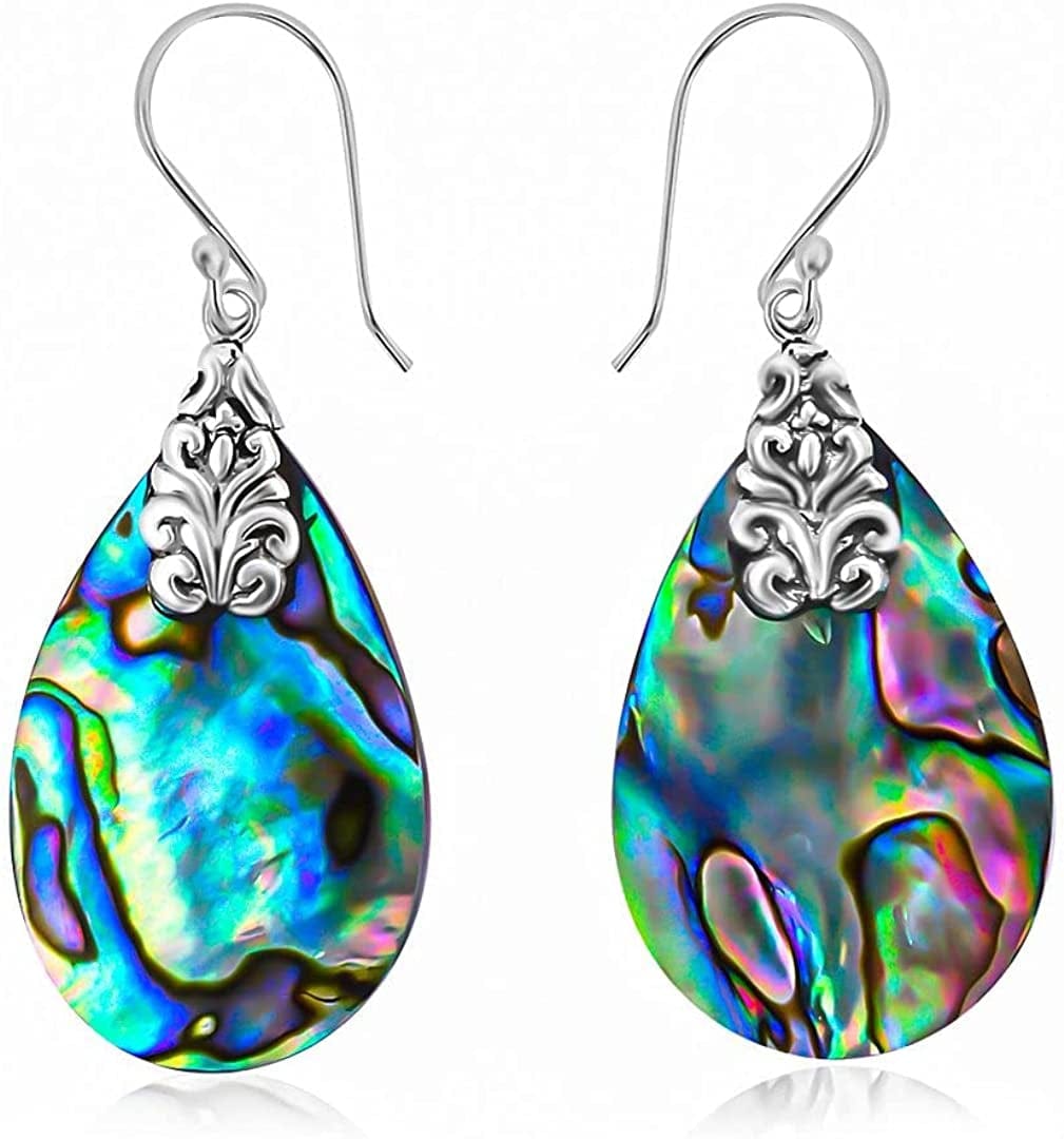 Shop LC Blue Abalone Shell Dangle Drop Earrings for Women 925 Sterling Silver Beach Drop Style