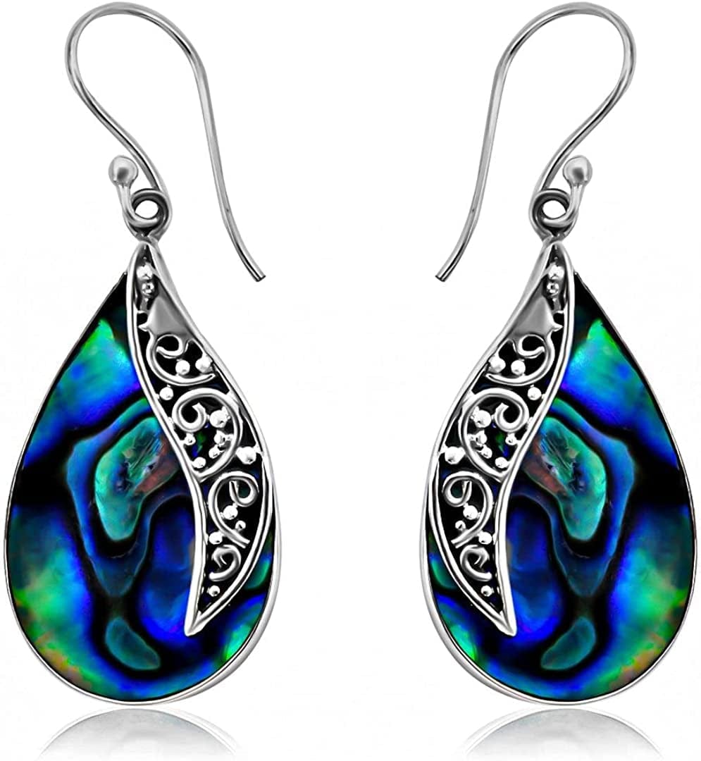 Shop LC Blue Abalone Shell Dangle Drop Earrings for Women 925 Sterling Silver Beach Drop with Art