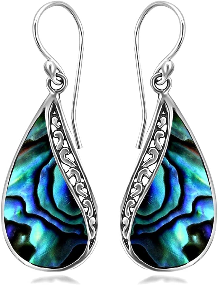 Shop LC Blue Abalone Shell Dangle Drop Earrings for Women 925 Sterling Silver Beach Vintage