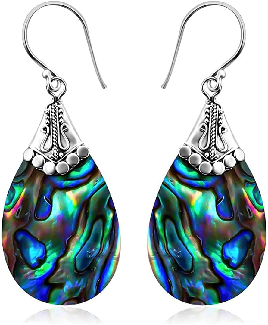 Shop LC Blue Abalone Shell Dangle Drop Earrings for Women 925 Sterling Silver Beach Multi-Color-Drop